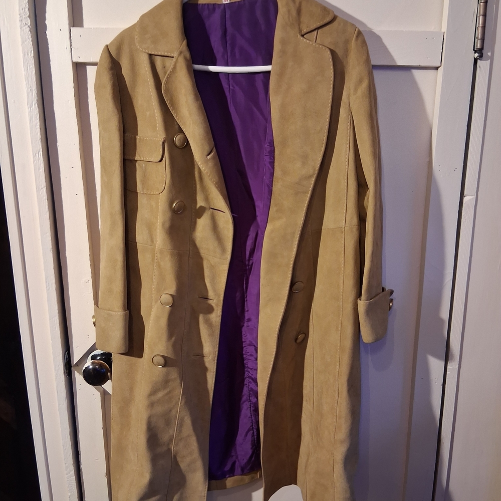 Vintage Tan Leather Jacket with Purple Lining